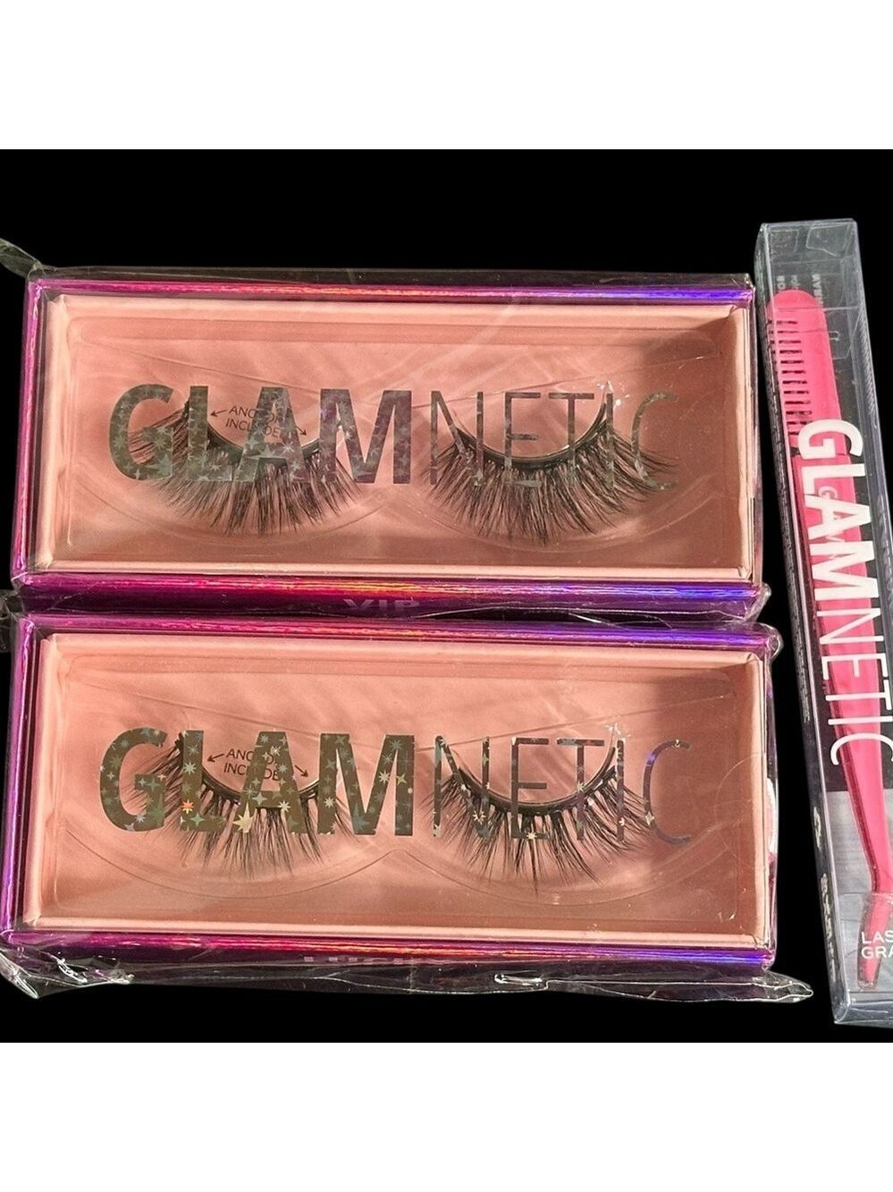 Glamnetic Lashes: Lucky & VIP. Comes with a Lash Grab Tool